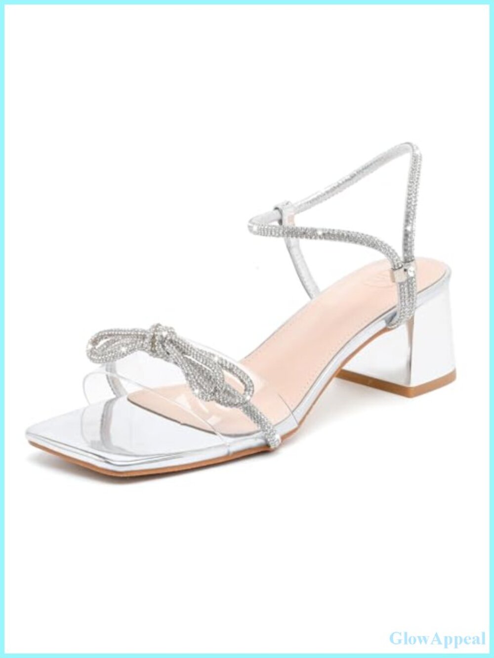 Women's Chunky Block Heel Sandals Rhinestone Bowknot Square Toe Dressy Shoes